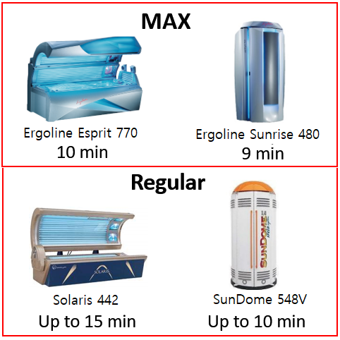 Selection of tanning beds and booths at Tan Factory